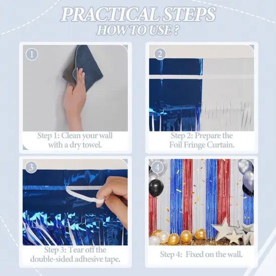 3 Pack Foil Fringe Backdrop - Red&White&Blue Shiny Tinsel Curtains for Party Decoration/Photo Booth Props - 3.3x8.2 FT Metallic Foil Backdrop for Birthday, Wedding, Graduation, Christmas. {2}