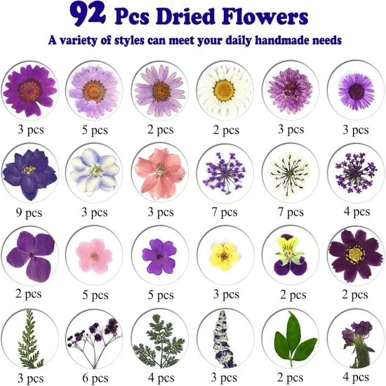 92 Pcs Purple Dried Pressed Flowers Real Natural Leave Petals for DIY Resin Candle Jewelry Nail Crafts {5}