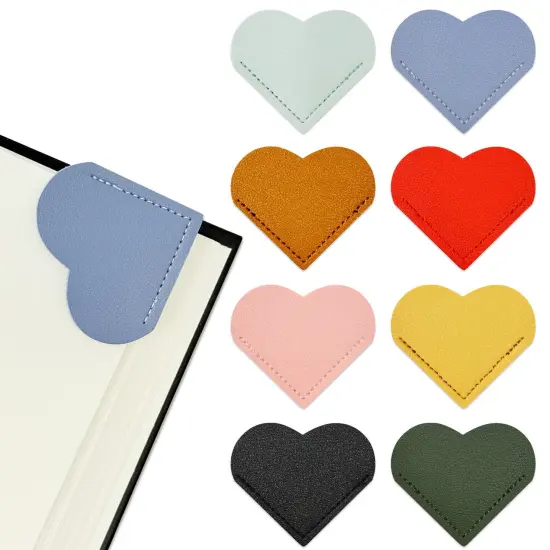 Wrapables Leather Corner Bookmarks, Page Marker, Reading Supplies (Set of 8), Hearts {1}