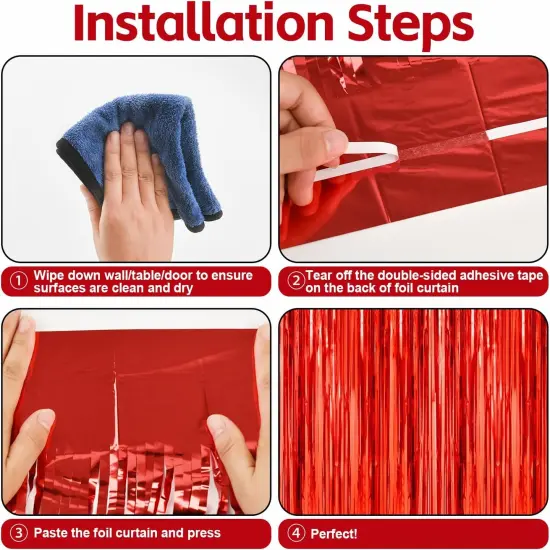 2 Pack 3.2ft x 8.2ft Red Foil Fringe Curtains Party Photo Backdrop Party Streamers for Birthday,Graduation,New Year Eve Decorations Wedding Decor {4}