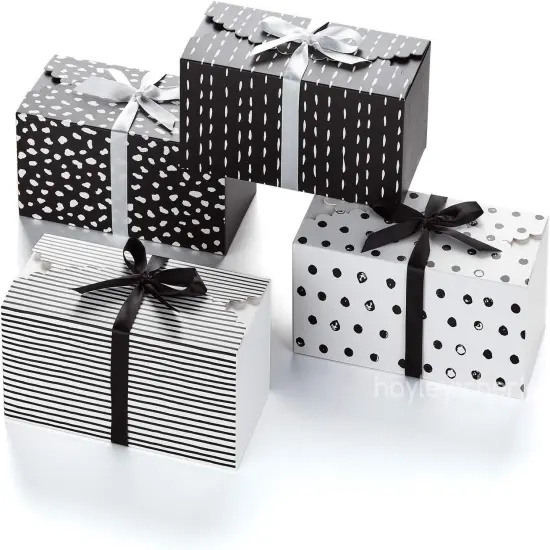 Small Black & White Gift Boxes with Lids & Ribbons (20 Pack) 8&rdquo; x 4&rdquo; Cute Decorative Treat Boxes Empty {1}
