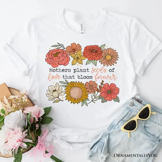 Seeds of Love Mama Floral T-Shirt, White, Natural and Black Retro Tee for Sentimental Mothers {7}