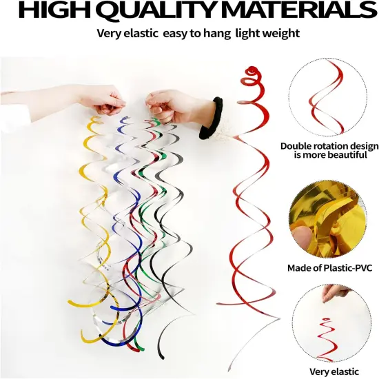 30 Pieces Hanging Swirl Party Decorations Foil Decorations Ceiling Swirl Spiral Hanging Plastic Streamer for Ceiling Birthday Graduation Wedding Celebration Baby Shower Party Supply {2}