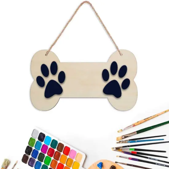 3 Pcs Dog Bone Wood Sign Blank Wooden Plaque Unfinished Wood DIY Crafts Hanging Sign with Ropes for Puppy Pet House Door Wall Decorative {2}