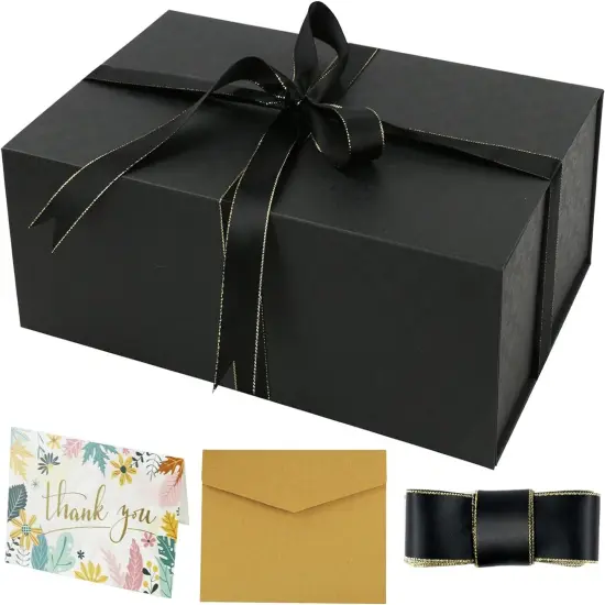 Large Gift Box, Black Gift Box with Magnetic Closure Lid, Ribbon and Card, Present Box {1}