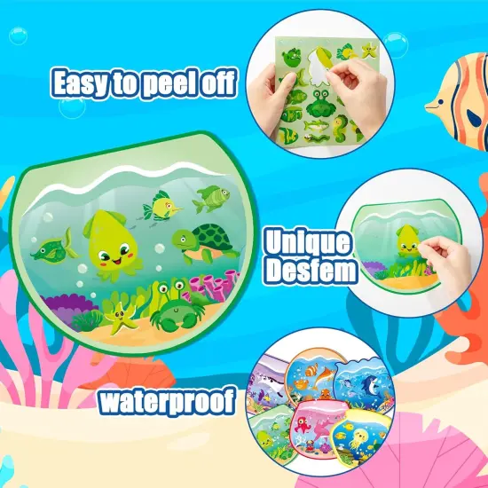 24PCS Color Sorting Summer Sea Animal Sticker Scene for Kids, Make A Sea Scene with Shark Tropical Fish, Make Your Own Ocean Animal Sticker Art Craft, DIY Fall Games Activities {4}