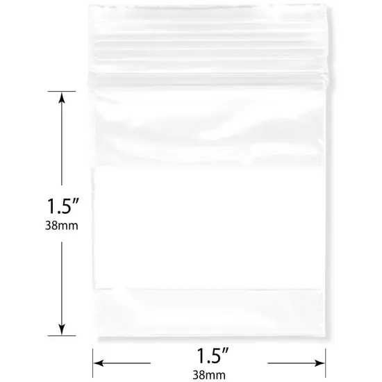 Plymor 1.5" x 1.5", 2 Mil with White-Block Zipper Reclosable Plastic Bags {3}
