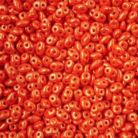 Matubo 2-Hole Czech Glass Opaque Luster Superduo Beads, 100g Coral Red Stardust {1}