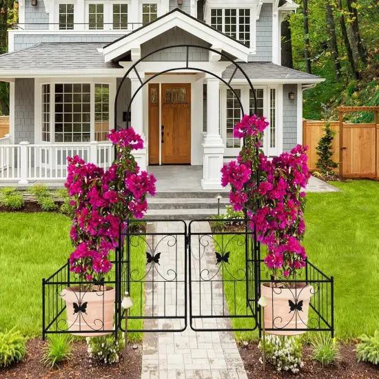 Metal Garden Plant Support Arch with Gate 79.5"x86.6" {2}
