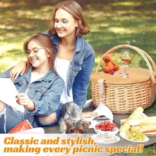 Dual Wicker Picnic Basket Set with Blanket for 2 - Unique Gifts Ideas for Couple, Engagement, Wedding, Bridal Shower, Family {4}