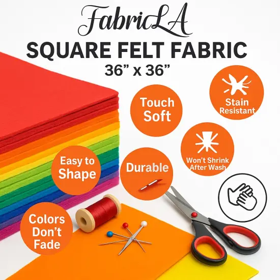 Craft Felt Fabric &ndash; 36" x 36" Square Yard | 1.6mm Thick Soft Felt for DIY Crafts & Projects &ndash; Black | FabricLA {2}