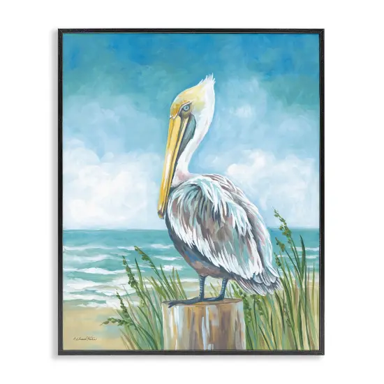 Stupell Industries Pelican Perched near Shore Framed Giclee Design by Diane Kater {1}