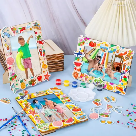 24 Packs Summer Picture Frame Painting Craft Kit with 150 Stickers 2 Rhinestone Stickers Painting Tools Set 4 Brushes {4}
