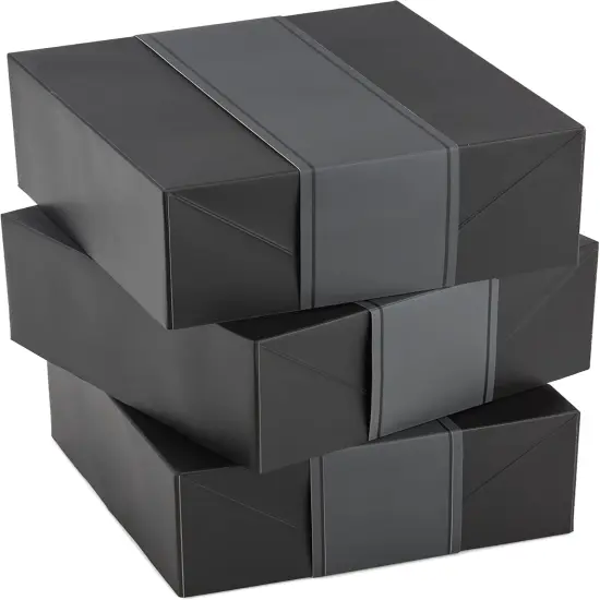 8" Medium Black Gift Boxes with Wrap Bands (3 Boxes, 3 Wrap Bands) for Weddings, Bridal Parties, Groomsmen Gifts, Valentine's Day, Graduations, Wrapped Treats and Cookies {5}