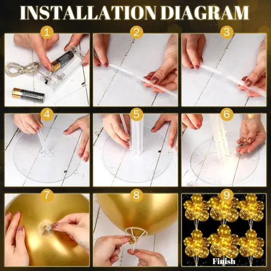 6 Set Balloons Centerpieces for Table with LED String Light 60 Pcs Balloons Light up Table Balloon Stand Centerpieces for Baby Shower Graduation Birthday Wedding Anniversary(Gold) {2}