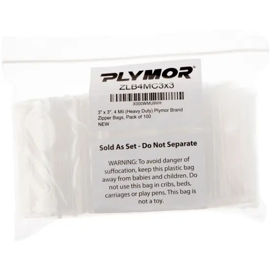 Plymor 3" x 3", 4 Mil Heavy Duty Zipper Reclosable Plastic Bags {4}