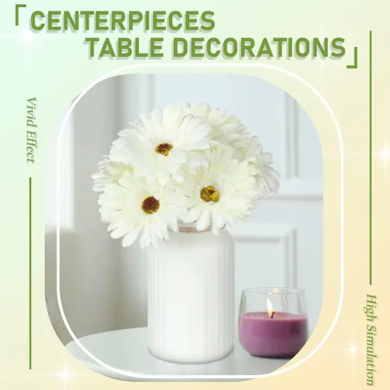 21 Pcs Artificial Gerbera Daisy Faux Gerbera Daisy with Stems Boho White Flowers White Silk Flowers Bouquet Fake Daisies for Garden Wedding Bridal Home Kitchen Party Decor {3}