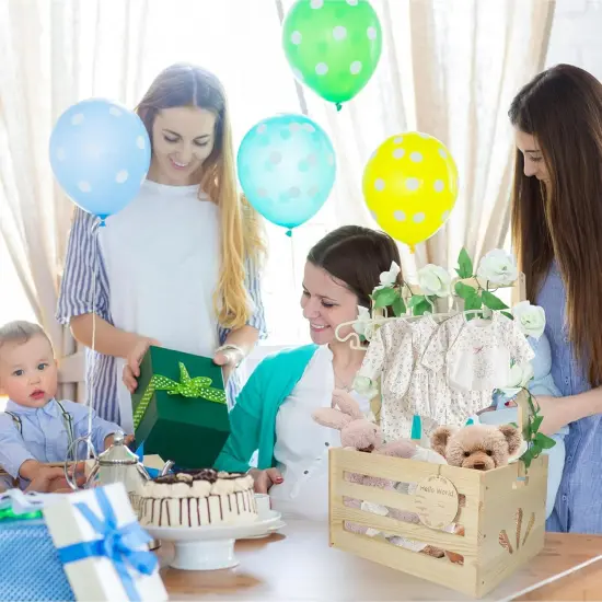 Wooden Baby Shower Crate Closet, Personalized DIY Storage Crate Hamper Set with Baby Announcement Sign, Hangers, Letter Lights Garland {5}