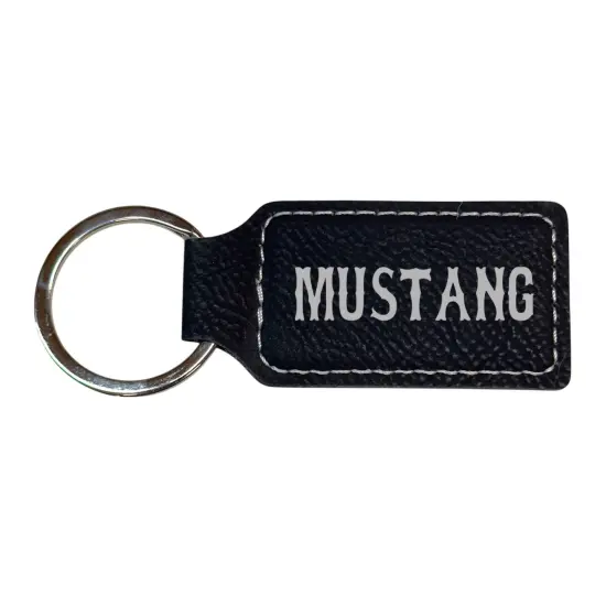 Keychain - Rectangle - Mustang - Leather Rawhide/Black {3}