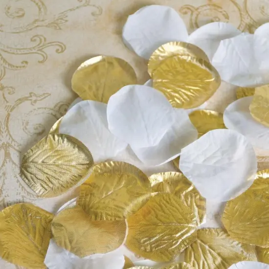 Gold & White Fabric Confetti Petals - 2" (Pack of 300) - Elegant Table Decorations for Weddings, Events & DIY Crafts {2}