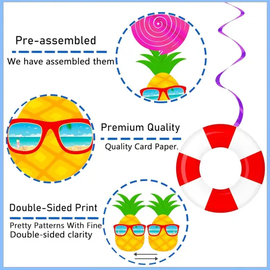 Summer Beach Pool Party Hanging Swirls Hello Summer Party Decoration 20pcs Beach Pool Themed Swirl Ceiling Summer Party Hanging Streamer for Hawaii Beach Pool Party Baby Shower Supplies {3}