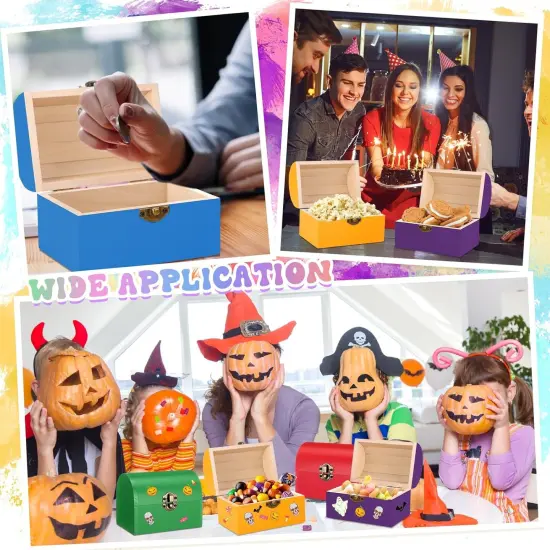12 Pcs Unfinished Wooden Treasure Chest Boxes 4.7 x 3.5 x 3.1 Inch Mini Small DIY Treasure Chests Craft Bulk with Hinged Lid to Paint Party Gifts Prizes(Colorful) {4}