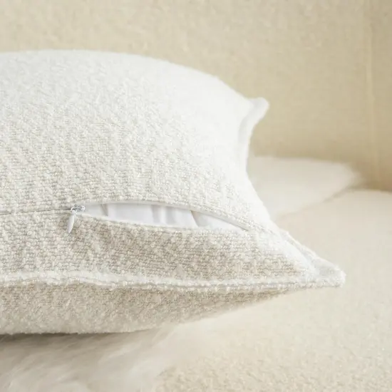 Pack of 2 Decorative Throw Pillow Covers Accent Solid Woven Textured Cushion Covers Pillow Cases Bedroom Living Room Sofa Home 18 x 18 Inch Cream White {2}