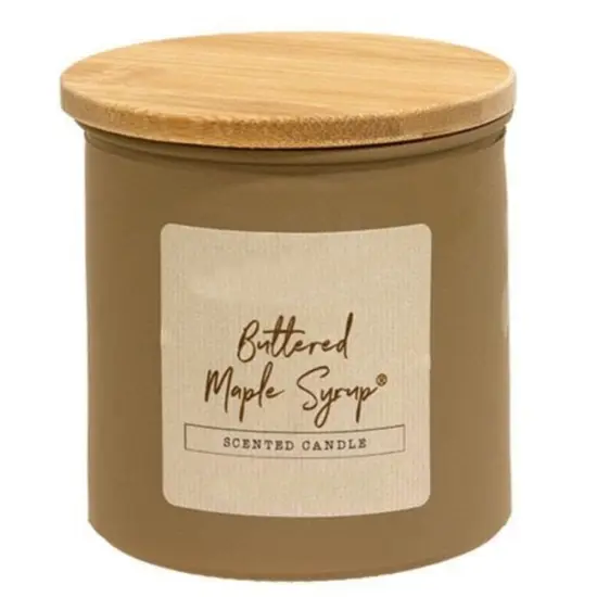 Buttery Maple Syrup Scented Candle with Wooden Lid, 14oz Tan Glass Jar {1}
