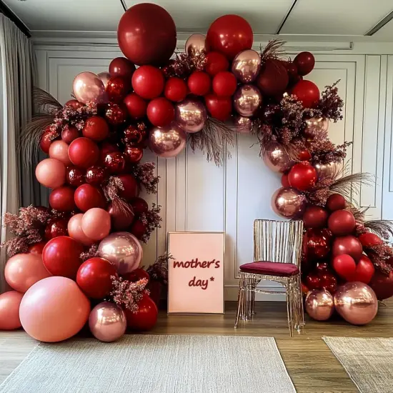 Red Pink Balloons - Double Stuffed Burgundy Gold Balloon Garland Dark Red Dusty Pink Gold Balloon Arch Kit {4}