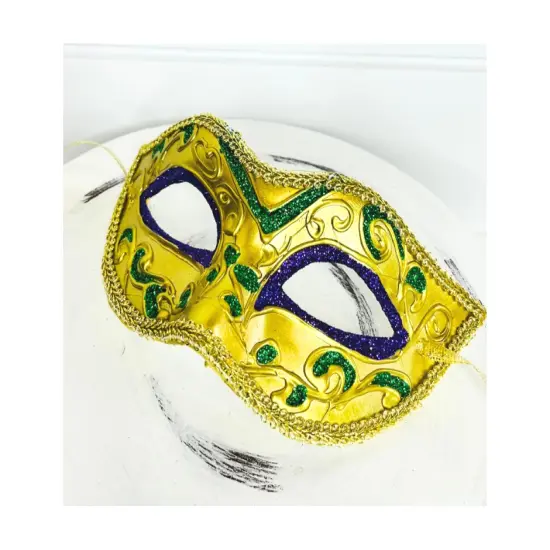 Masquerade Mardi Gras Mask - Gold/Purple/Green, 6.5"Lx3.75"H-HG1041 {1}