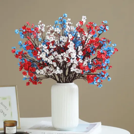 10 Pcs 4th of July Flowers Artificial Babys Breath Fake Silk Patriotic Flowers for Independence Day Home Decor Floral Arrangement Table Centerpieces (10, Mix) {1}
