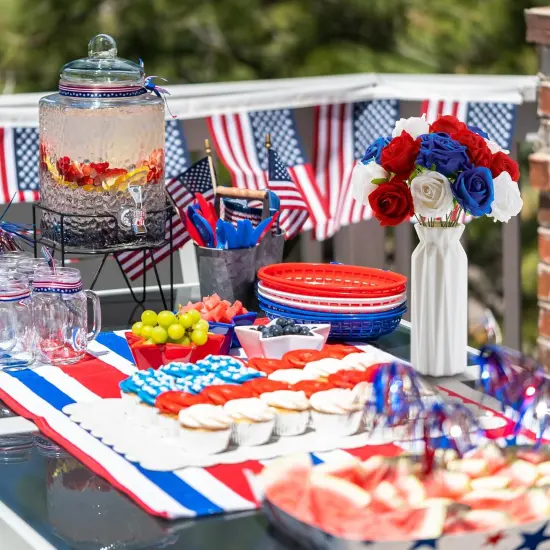 American Flag Artificial Flowers Box, Patriotic Decorations, Red White & Blue Fake Roses {3}