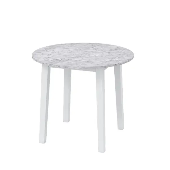 Rubber Wood Round Dining Table with Marble Top, Safe Corners and Easy Assembly White {1}