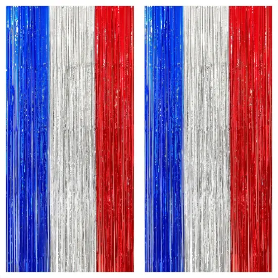 XtraLarge Red White and Blue Streamers - 3.2x8 Feet, Pack of 2 red White and Blue Decorations | Election Party Decorations | Red White and Blue Fringe Curtain, Graduation Decorations 2025 {1}
