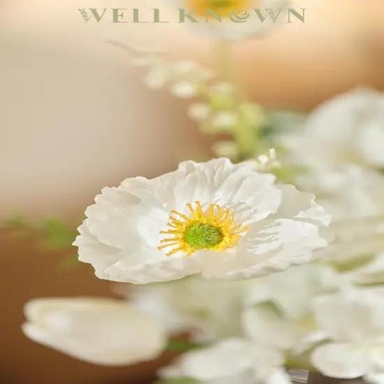 Artificial Flowers for Table Decoration Silk Hydrangea Flowers with Vase Fake Flower Arrangements in Round Bowl Vase with Faux Water for Summer Spring (White) {4}