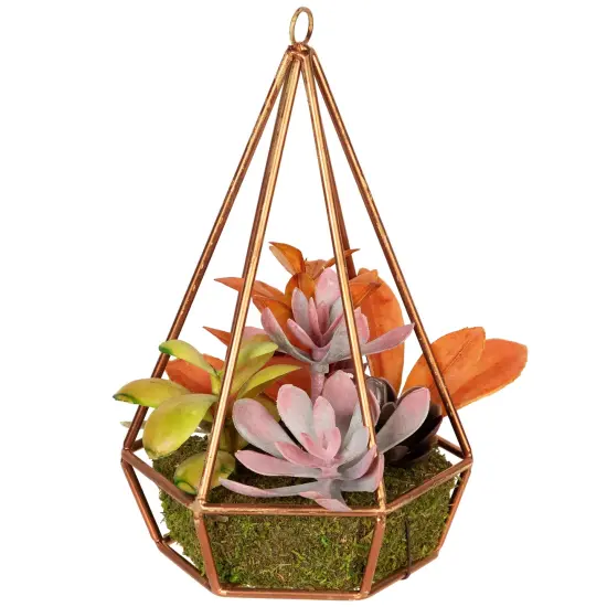 Northlight Artificial Succulents Arrangement in 6-Sided Wire Frame - 9" Green {4}