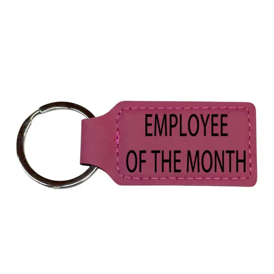 Keychain - Rectangle - Employee of the month - Leather Black/Silver {2}