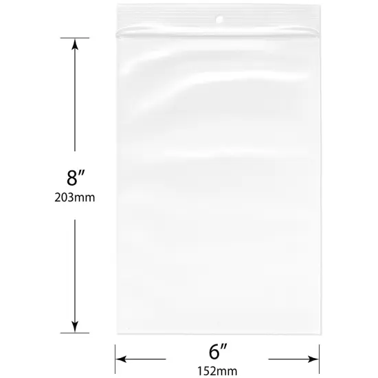 Plymor 6" x 8", 4 Mil with Hang-Hole Heavy Duty Zipper Reclosable Plastic Bags {3}
