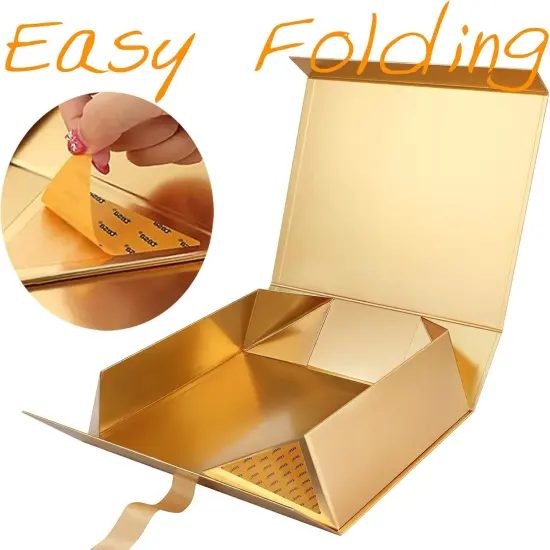 Extra Large Gift Box with Lid for Present 16.3x14.2x5 Inches, Mother's Day Gold Magnetic Gift Box with Ribbon, Bridesmaid Proposal Gifts Box {4}