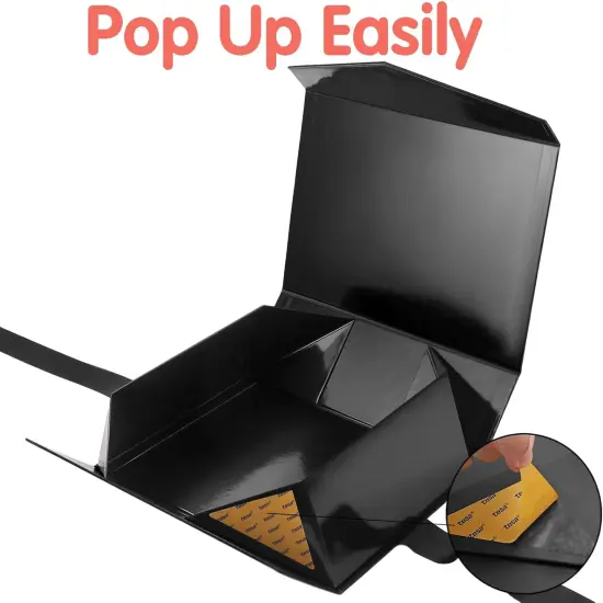 Large Black Gift Box with Ribbon and Lid, 11.5x8.1x3.8 Inches, Groomsman Proposal Boxes, Magnetic Gift Box for Presents (Glossy Black) {4}