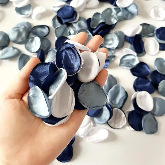 300Pcs Dusty Blue Rose Petals Wedding Table Decor Navy Blue White Dusty Blue Artificial Flower Petals for Wedding Shower Decorations {4}