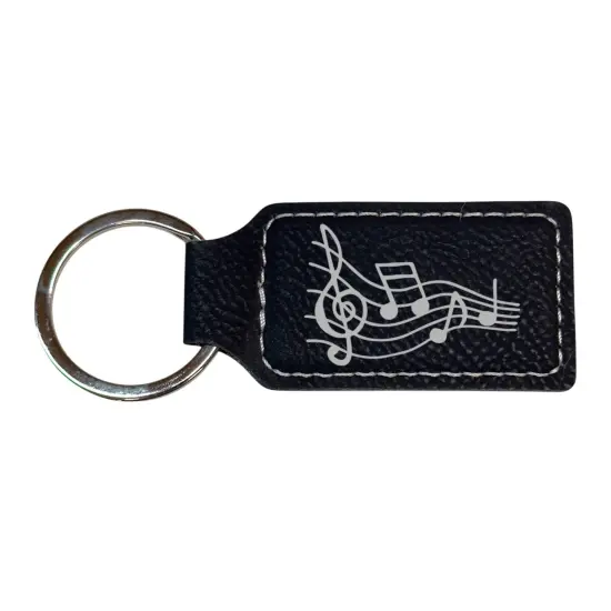 Keychain - Rectangle - Music Notes - Leather Rawhide/Black {3}