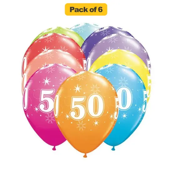 50 A Round Latex Balloons 11" 6 Pack 50th Birthday Anniversary Party Balloons {1}