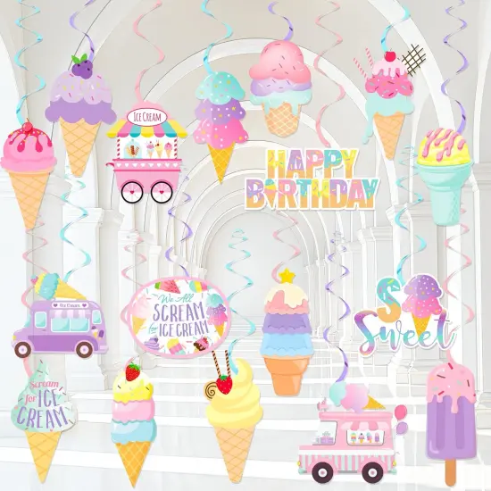 Ice Cream Party Hanging Swirls Ice Cream Birthday Party Decorations 20pcs Summer Ice Cream Party Hanging Decor Ice Cream Cone Swirls Streamer for Summer Theme Baby Shower Supplies {1}