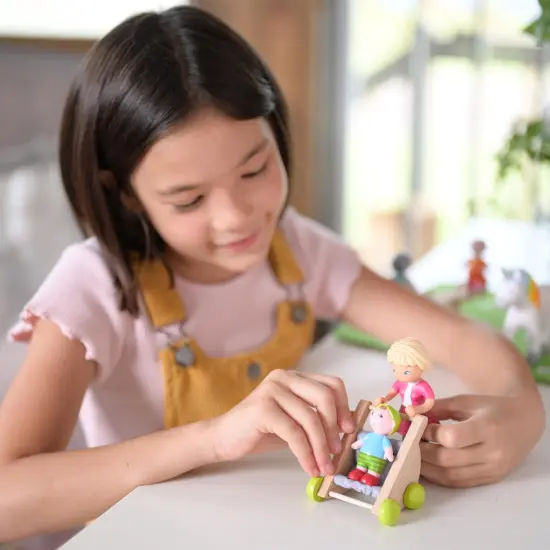 HABA Little Friends Mom Melanie and Baby Liam Dollhouse Figures with Stroller Multicolor {4}