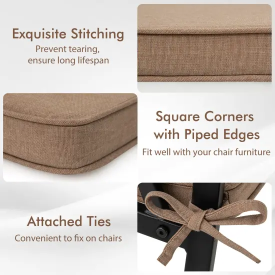 Set of 2 Square Waterproof Seat Chair Cushions Perfect for Dining Chairs or Patio Chairs Brown {6}