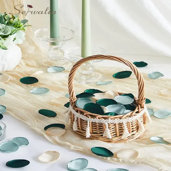 300Pcs Silk Rose Petals Flower Petals for Christmas Weddings Proposal Green Gold Petals Flower Girl Petals Aisle Flower Girl Basket Runner Bridal Shower Table Decor {3}