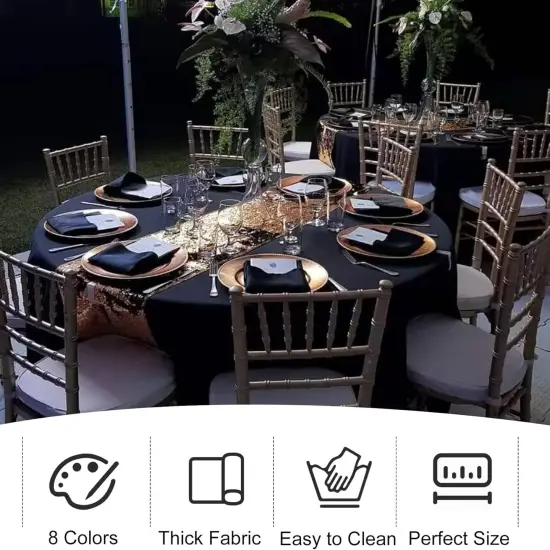 4 Pack 90 Inch Black Round Tablecloths &ndash; Washable Polyester Table Covers for Weddings, Dining, Buffets, Parties, and Banquets {4}