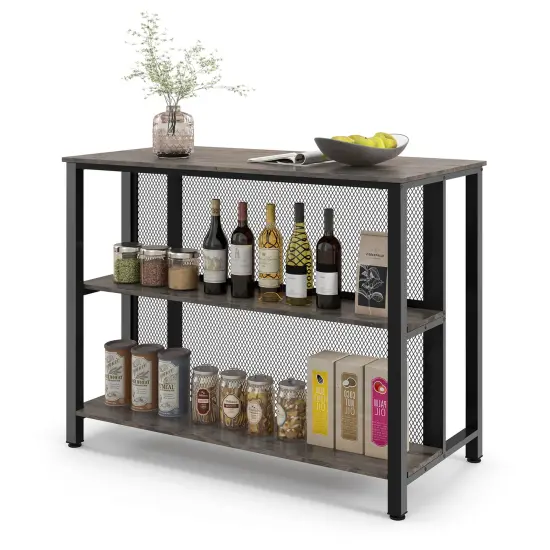 36 Inch 3-Tier Bar Table with Storage Metal Frame Adjustable Foot Pads for Dining Room Grey {4}