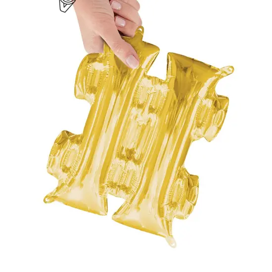 Anagram&reg; 16" Gold Hashtag Balloon Air Fill Only Foil Mylar {3}